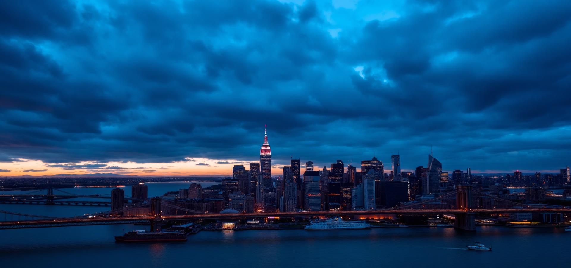 New York City aerial view at dusk